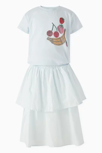 تنورة برينا متوسطة الطول بطبقات متعددة قطن بوبلين