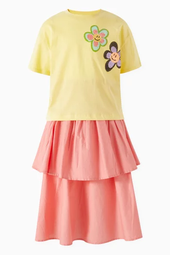 تنورة برينا متوسطة الطول بطبقات متعددة قطن بوبلين