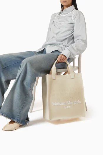 Cabas Vertical Shopping Bag in Toile Fabric & Leather
