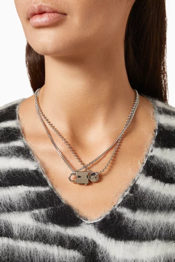 Friendship Padlock Necklace Set in Silver-plated Metal