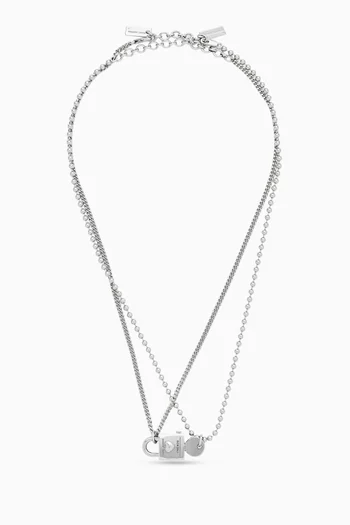 Friendship Padlock Necklace Set in Silver-plated Metal