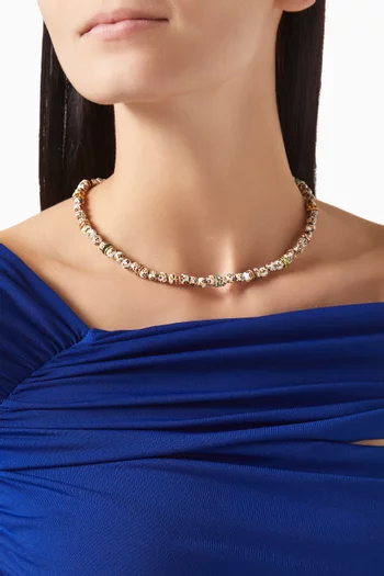 Pearl & Crystal-embellished Necklace in 24kt Gold-plated Brass