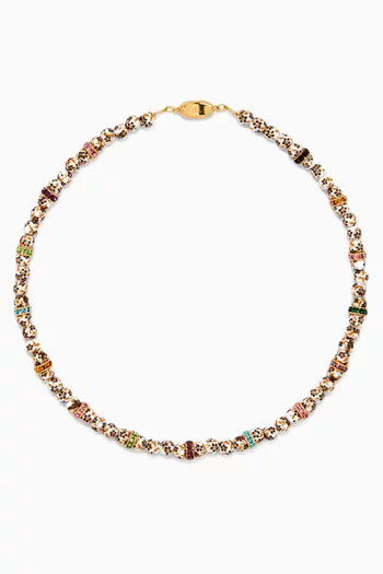 Pearl & Crystal-embellished Necklace in 24kt Gold-plated Brass