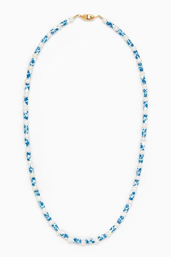 Hand-painted Pearl Necklace in 24kt Gold-plated Brass