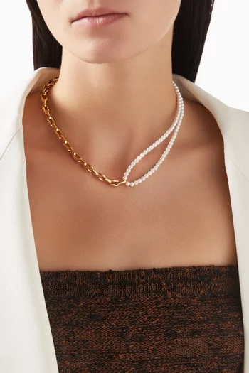 Half & Half Necklace in Pearls & 24kt Gold-plated Brass