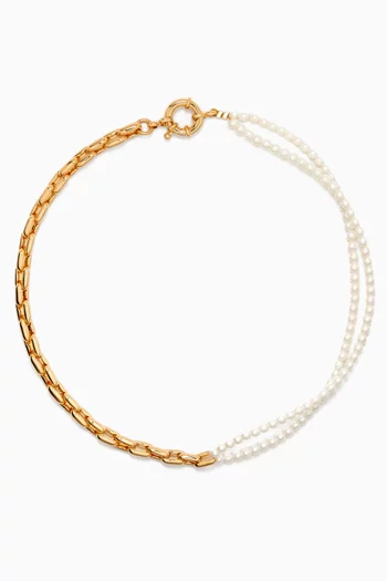 Half & Half Necklace in Pearls & 24kt Gold-plated Brass