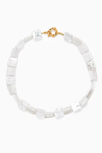 Square Pearl Necklace in 24kt Gold-plated Brass