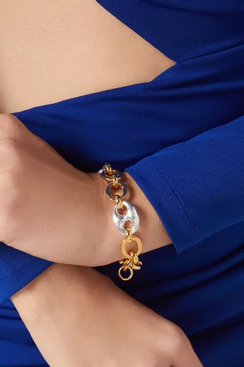 Coffee Bean Charm Bracelet in 24kt Gold-plated Brass & Silver