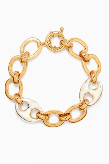 Coffee Bean Charm Bracelet in 24kt Gold-plated Brass & Silver