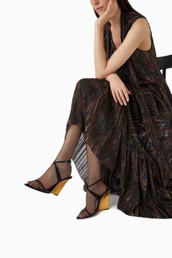 Salomé 110 Wedges in Satin Crepe & Metallic Leather
