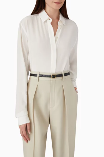 Frame Thin Belt in Croc-embossed Leather