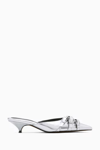 The Emma 35 Kitten Mules in Metallic Leather
