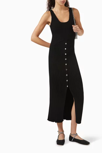Button-detail Dress in Ribbed-knit