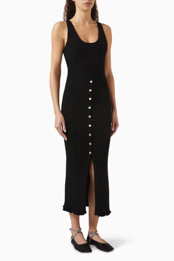Button-detail Dress in Ribbed-knit