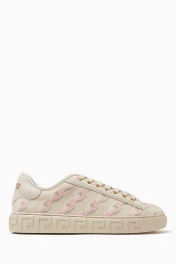 Chain Stripes Greca Sneakers in Cotton