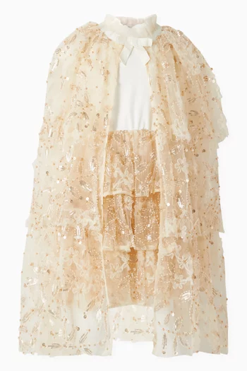 Sequin-embellished Tulle-skirt Dress in Cotton