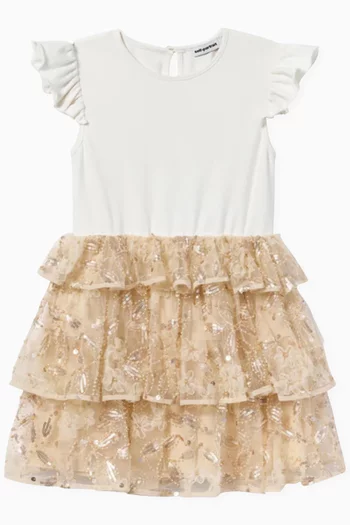 Sequin-embellished Tulle-skirt Dress in Cotton
