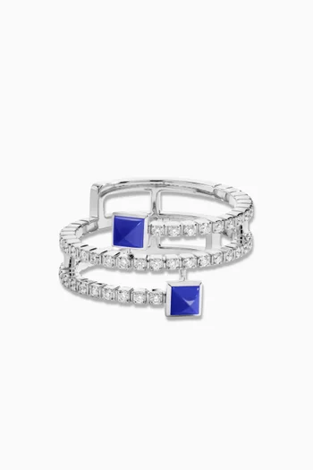 Cleo Lotus Twist Diamond & Lapis Lazuli Ring in 18kt White Gold
