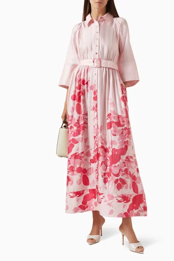 Floral-print Collared Maxi Dress in Viscose