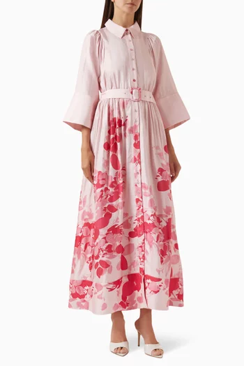 Floral-print Collared Maxi Dress in Viscose