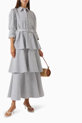 Striped Ruffled Maxi Dress in Cotton