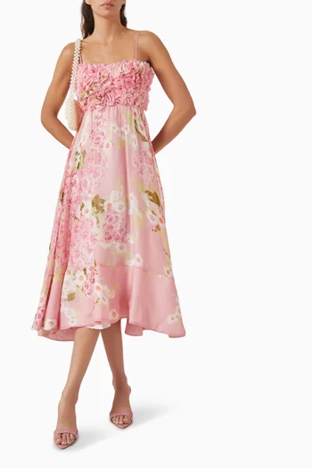 Ruffle Floral-print Dress in Organza