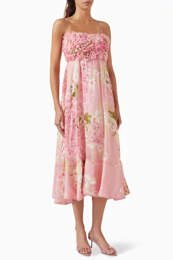 Ruffle Floral-print Dress in Organza