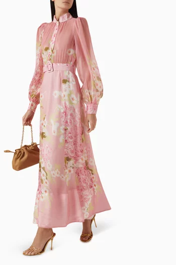 Organza Belted Maxi Dress in Viscose