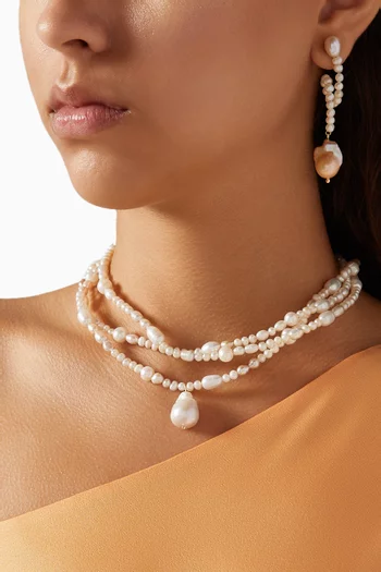 Ivy Pearl Drop Earrings in 18kt Gold-plated Silver