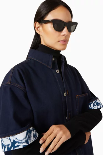 نظارة شمسية بتصميم عين القطة ونقشة مربعات كلاسيكية أسيتات