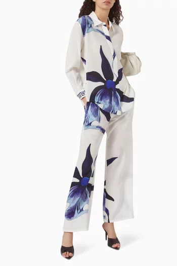 بنطال انك جوست بنقشة زهور الأوركيد حرير