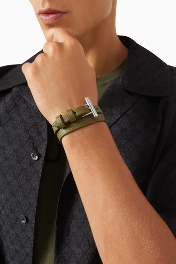 T-Bar Double-wrap Bracelet in Leather