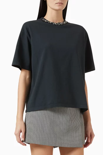 Embellished Boxy T-shirt in Cotton Jersey