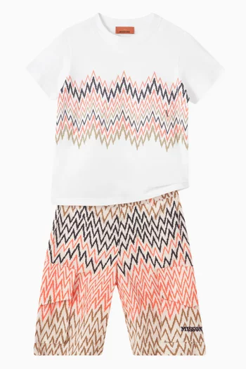 Patterned Cargo Shorts in Cotton Jersey