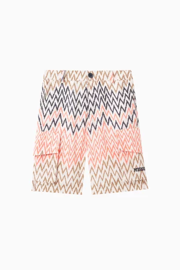 Patterned Cargo Shorts in Cotton Jersey
