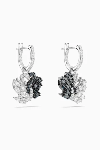 Swan Drop Earrings in Rhodium-plated Metal