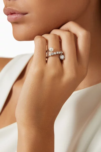 Matrix Pearl & Crystal Ring in Rhodium-plated Metal