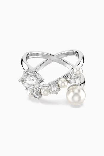 Matrix Pearl & Crystal Ring in Rhodium-plated Metal