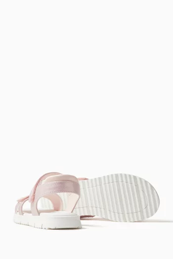 Logo-embossed Sandals in Metallic Faux Leather