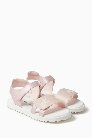 Logo-embossed Sandals in Metallic Faux Leather