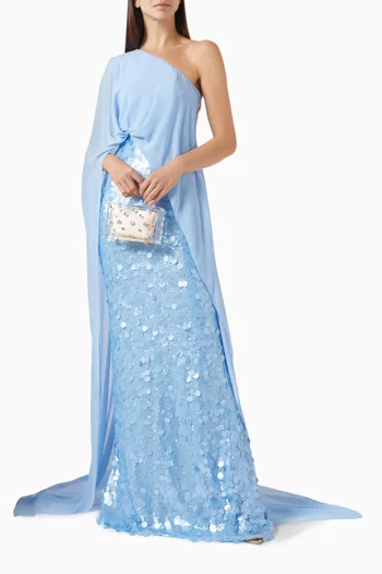 One-shoulder Sequinned Dress in Chiffon