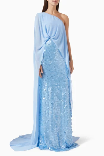 One-shoulder Sequinned Dress in Chiffon