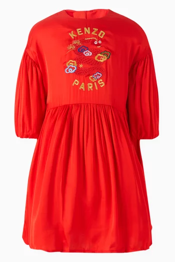 Snake Logo-embroidered Dress in Viscose-taffeta