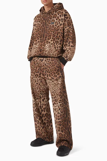 Leopard-print Drawstring Pants in Cotton Jersey