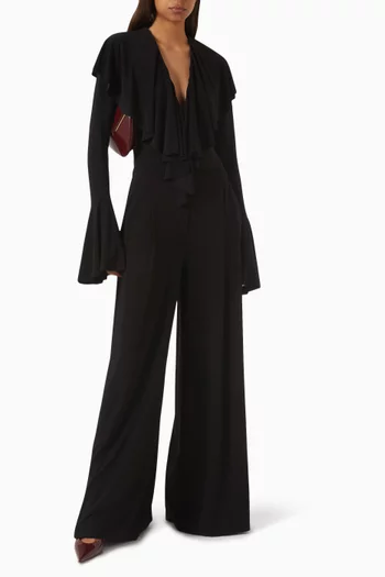 Pleated Wide-leg Pants in Poly-lycra