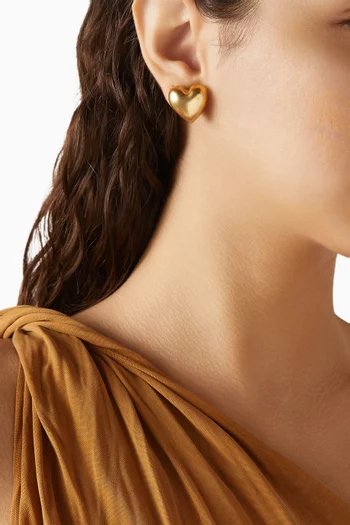 The Puffy Heart Stud Earrings in Gold-tone Brass