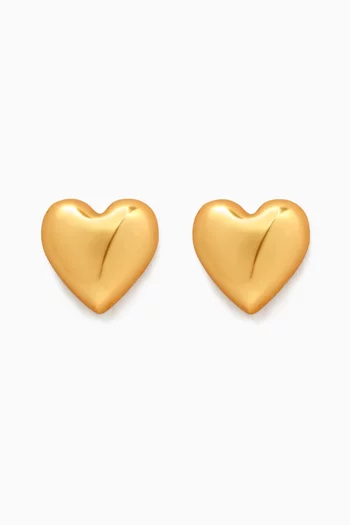 The Puffy Heart Stud Earrings in Gold-tone Brass