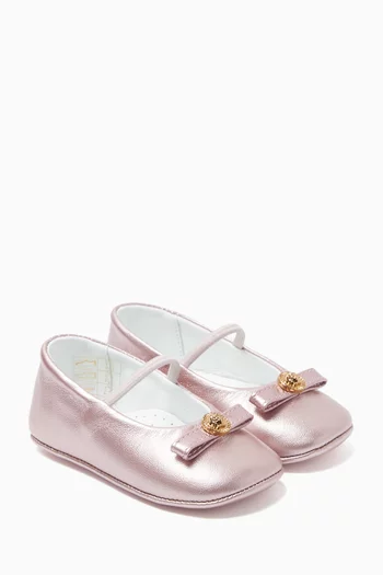 Gianni Ribbon Ballet Flats in Metallic Leather