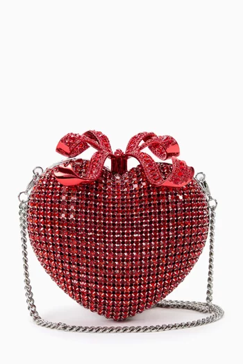 Crystal-embellished Heart Clutch Bag