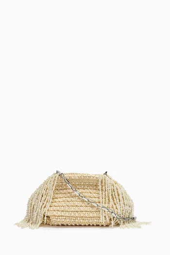 Pearl-embellished Clutch Bag in Raffia